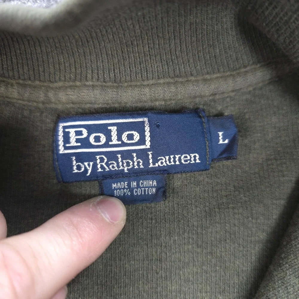 Vintage Polo Ralph Lauren Sweatshirt Mens Large Green 1/4 Zip Mock Neck Pullover